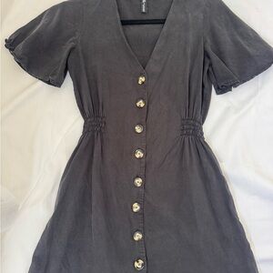 Zara Charcoal Button-Front V-Neck Mini Dress